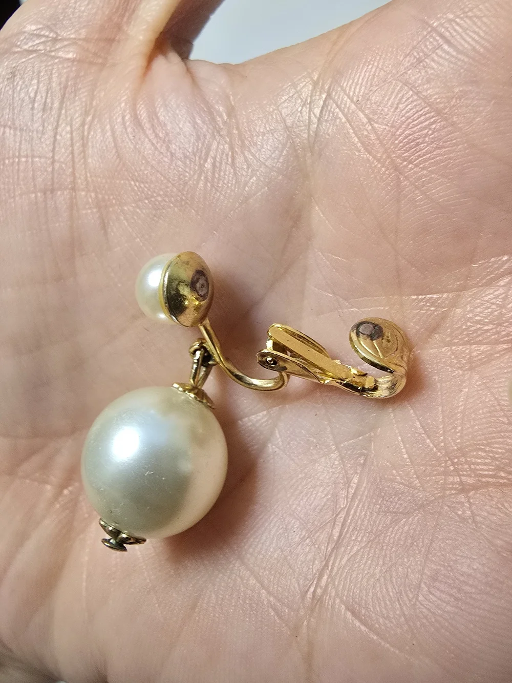 Gold-Tone Ivory Pearl Drop Clip-On Earrings